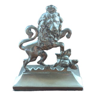 Vintage English Brass Lion Bookend For Sale