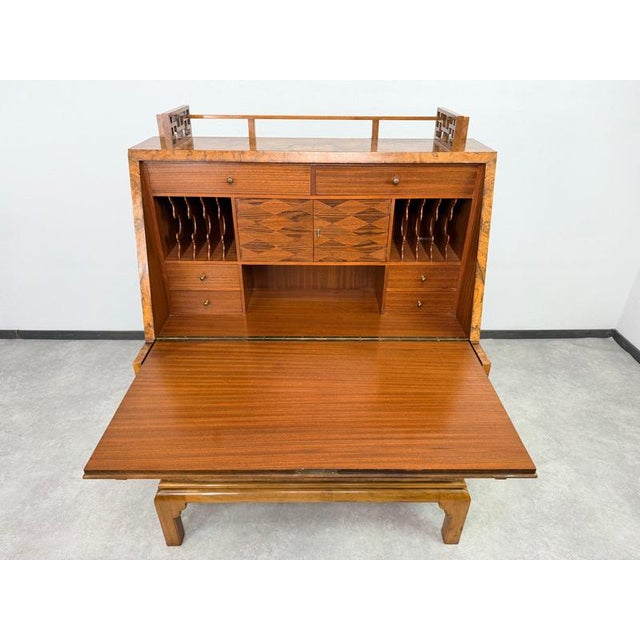 Wood Art Deco Walnut Burl Secretary Desk from Adolf Gustav Schneck, 1924 For Sale - Image 7 of 18