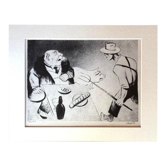 Vintage 1939 Print in 11x14 Mat, Ready to Frame: "Relief" by William Gropper For Sale
