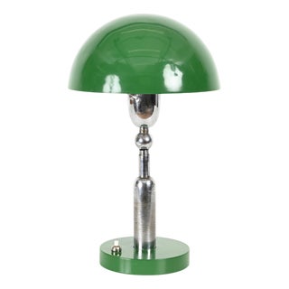 Bauhaus Adjustable Green Table Lamp in Chrome and Enameled Metal, Italy, 1940s For Sale