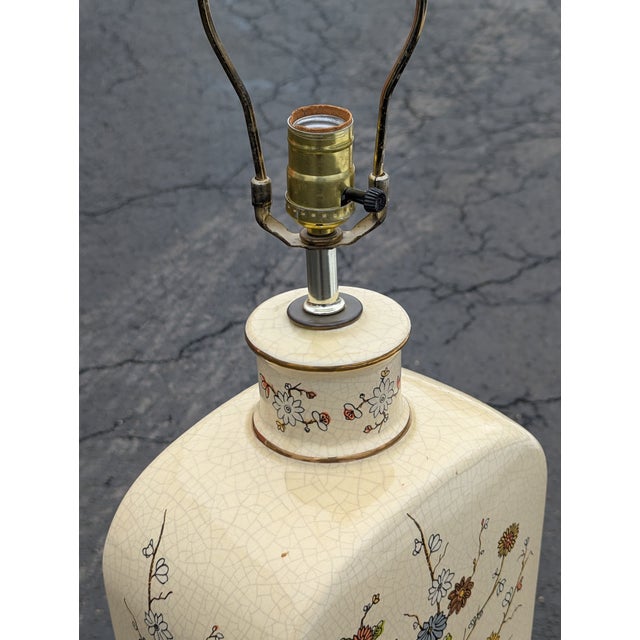 Mid 20th Century Vintage Large Crackle Oriental Asian Floral With Birds Table Lamp 29", Oriental Lamp, Asian Decor For Sale - Image 5 of 9