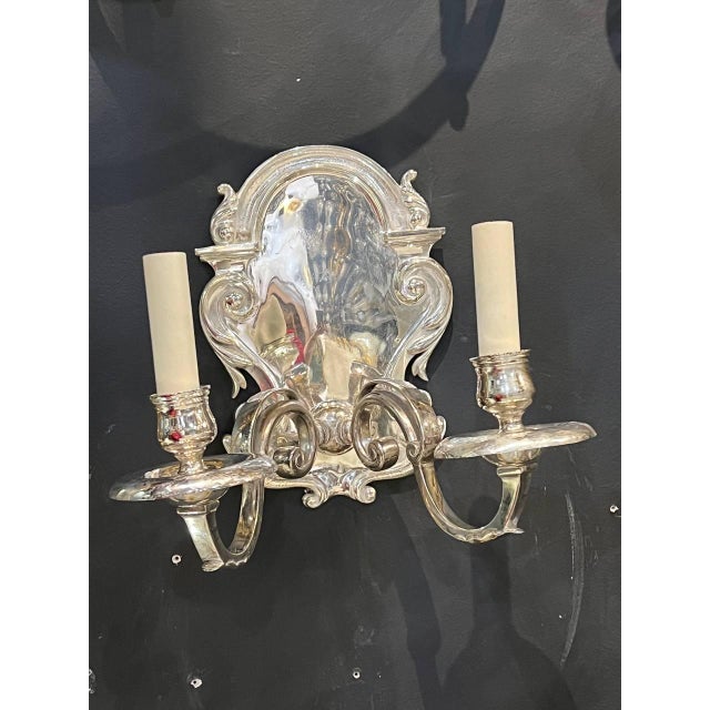 Silver 1900 Caldwell Silver Plated Sconces With Two Lights - a Pair For Sale - Image 8 of 9
