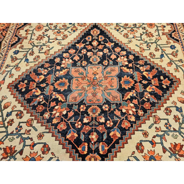 19th Century Persian Farahan Sarouk Rug, Hand-Knotted Wool, Floral Medallion Pattern, Ivory & Blue, 5x7 For Sale - Image 17 of 17