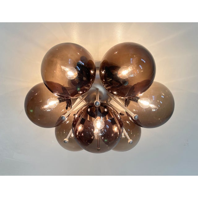 Not Yet Made - Made To Order 21st Century Blossom Satin Nickel Smoky Globe Flush Mount by Fabio LTD For Sale - Image 5 of 7