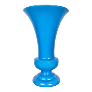 Vintage Blue Opaline Glass Vase For Sale