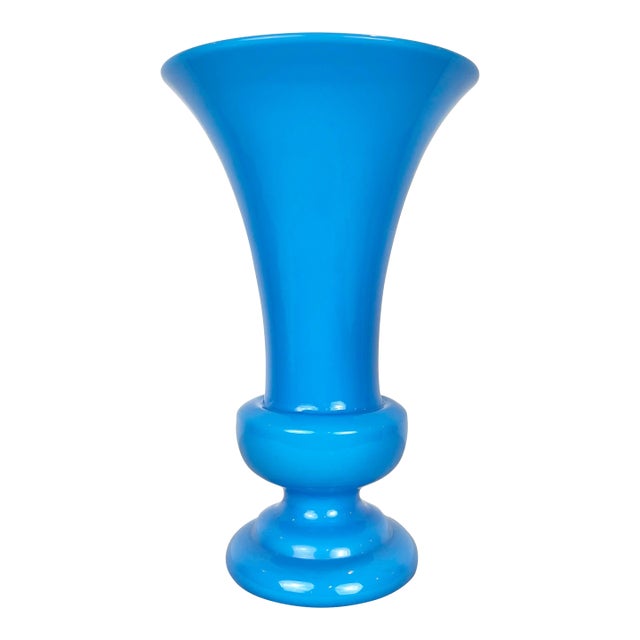 Vintage Blue Opaline Glass Vase For Sale