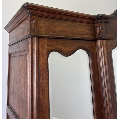 Antique French Rocaille Carved Oak 3-Door Armoire with Mirror For Sale - Image 10 of 14