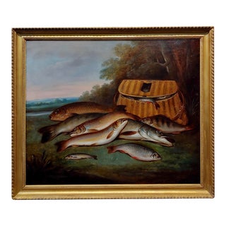 James B. Coleman -Catch of the Day Still Life of Fishes -19th C. Oil Painting For Sale