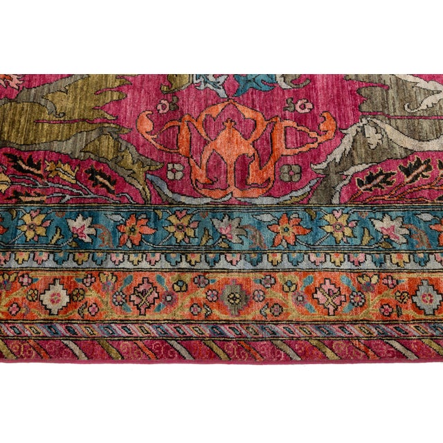 Modern Bidjar-Style Wool Rug Hand-Knotted in Pink With Persian-Inspired Design For Sale - Image 10 of 10