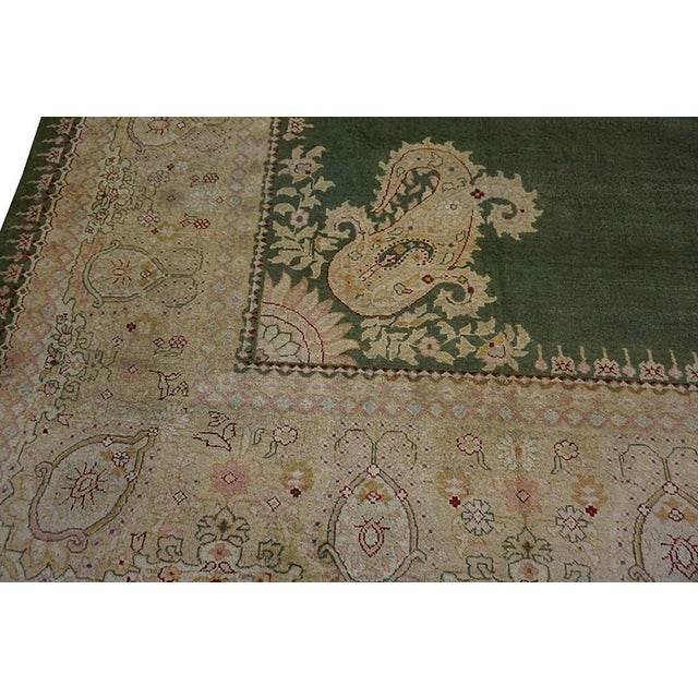 Magnificent Green Open Field With Intricate Floral Medallion Antique Indian Amritsar Rug For Sale In New York - Image 6 of 10
