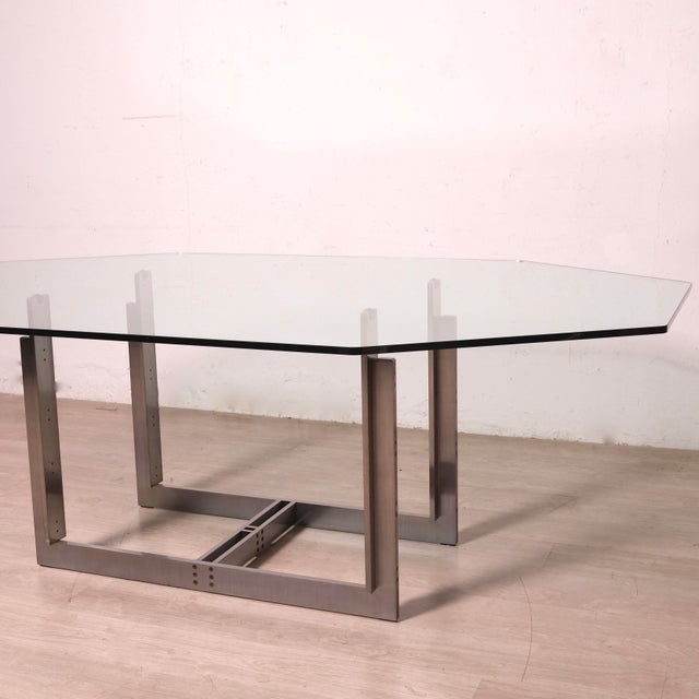 Sarpi table for Simon Gavina, designed by Carlo Scarpa, 1976, with octagonal glass top, satin-finish metal frame. Brera...