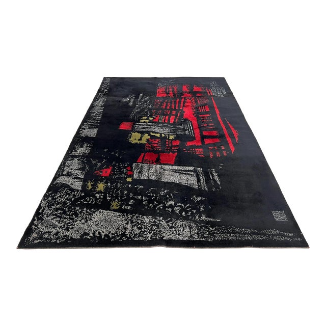 1950 French Hand Woven Rug Signed by Maurice Andre For Sale