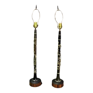 Faux Rosewood Clarinet Form Table Lamps - a Pair