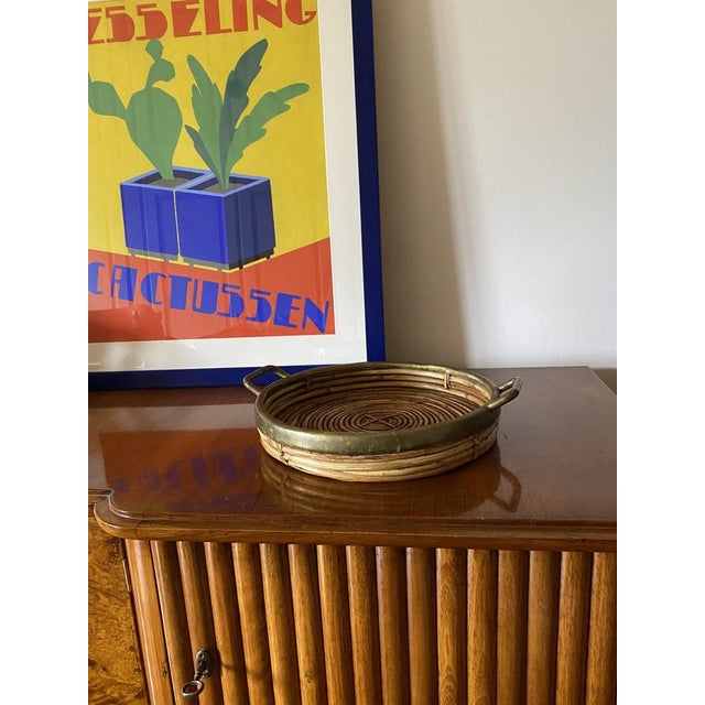 Hollywood Regency Brass and Wicker Bowl, Italy, 1970s For Sale - Image 6 of 18