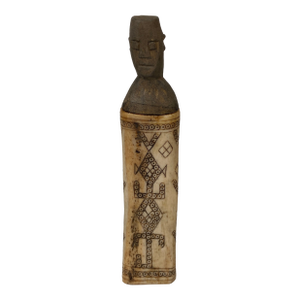 Mid 20th Century Dayak Shaman’s Carved Bone Powder Container With Anthropomorphic Stopper – Borneo Indonesia