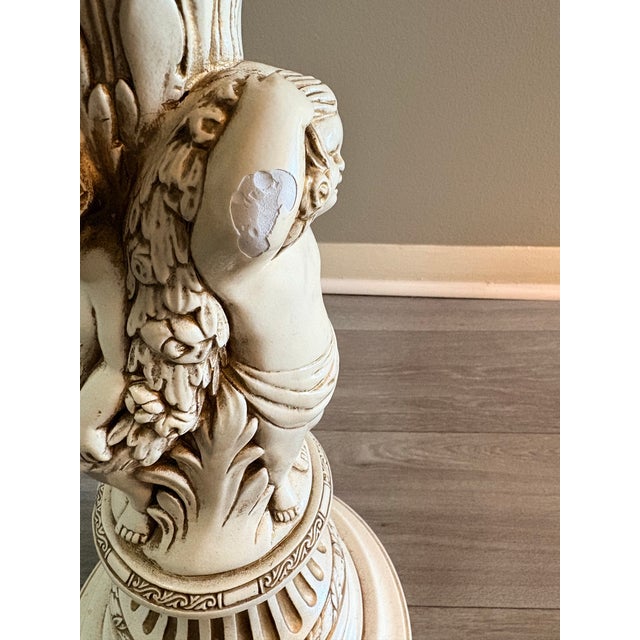Wood Restored Vintage Cherub Pedestal in Green Marble Top, With Oak Restoration Instead of Cork For Sale - Image 7 of 8