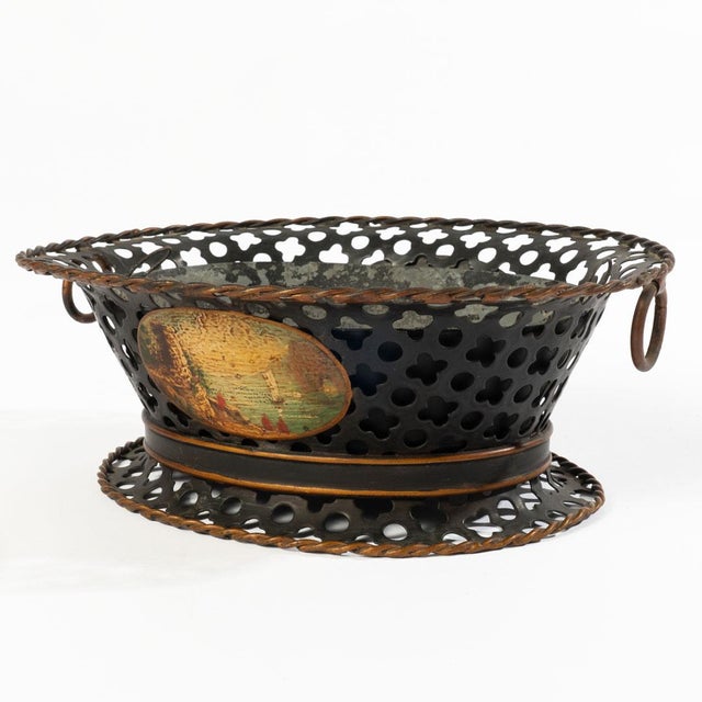Black Mid 20th Century French Tole Painted Filigree Basket Planter For Sale - Image 8 of 12