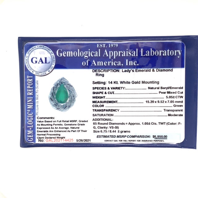 Natural Emerald Diamond Ring 14k Gold 6.1 TCW Certified For Sale - Image 12 of 12