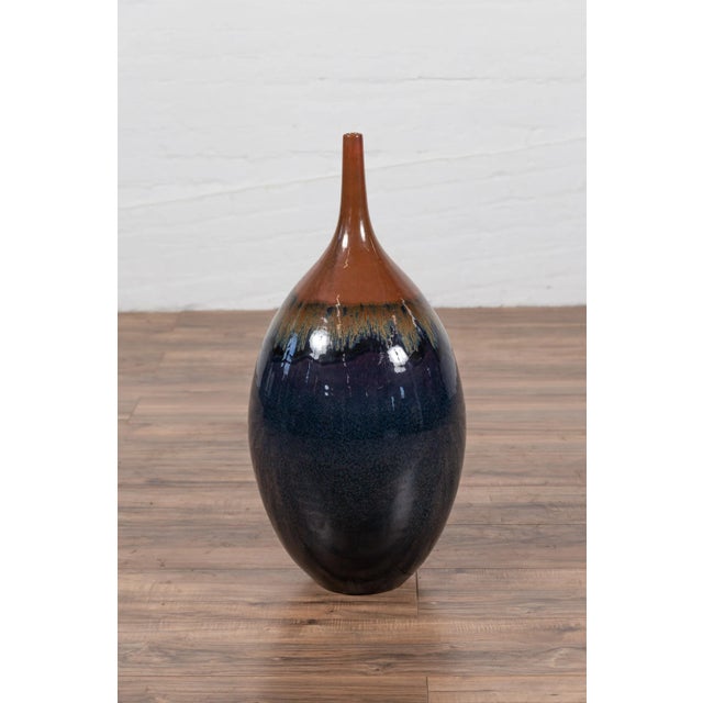 Vintage Northern Thai Chiang Mai Blue and Brown Vase from the Prem Collection For Sale - Image 4 of 13