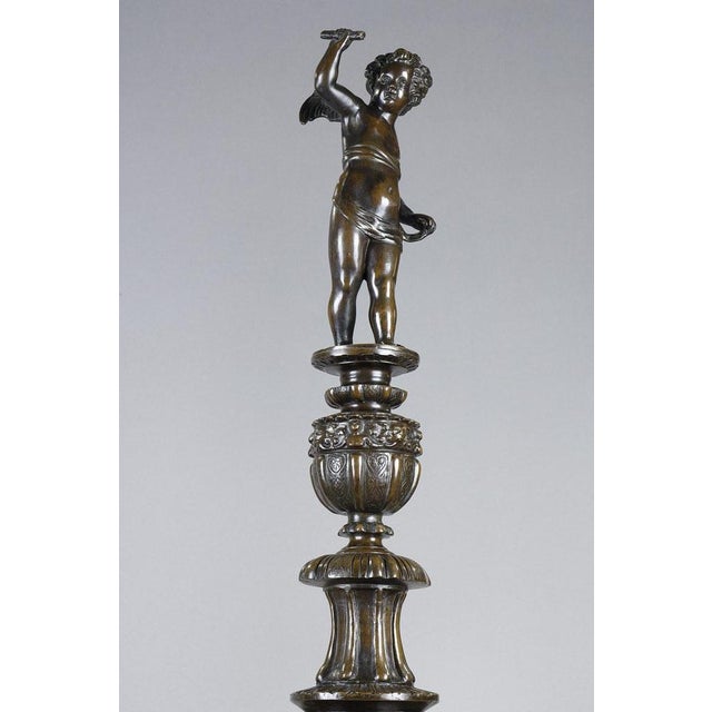 Late 19th Century Large Renaissance Style Andirons in Patinated Bronze, 1880S, Set of 2 For Sale - Image 5 of 18