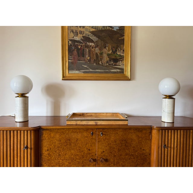 Stone 1970s Hollywood Regency Carrara Marble & Brass Table Lamps, Lucirhytmo - Set of 2 For Sale - Image 7 of 11