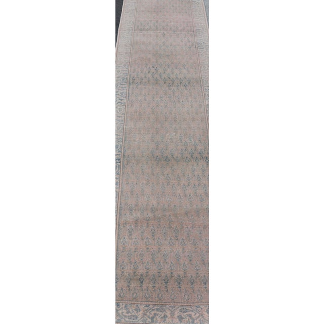 Blue Seraband Runner With Intricate Pattern in Light Blue Field For Sale - Image 8 of 13