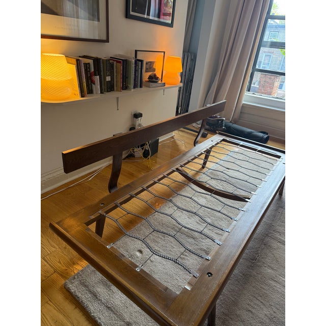 Wood Mid-Century Danish Modern Daybed With Bentwood Back and Navy Velvet Cushions, 1960s For Sale - Image 7 of 9
