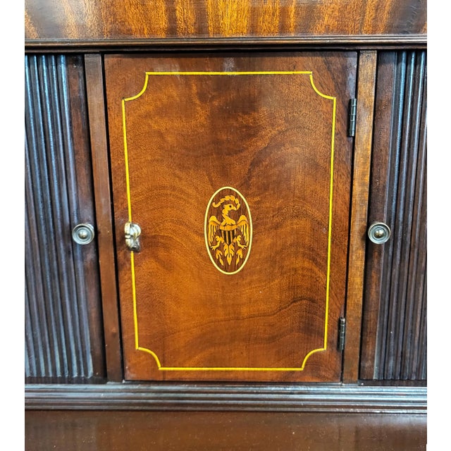 Antique 20th C American Hepplewhite Mahogany Tambour Door Secretary Desk Vitrine For Sale - Image 15 of 18