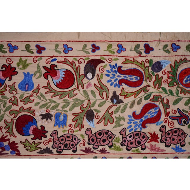 Beige Cream Uzbek Suzani Embroidered Table Runner For Sale - Image 8 of 12