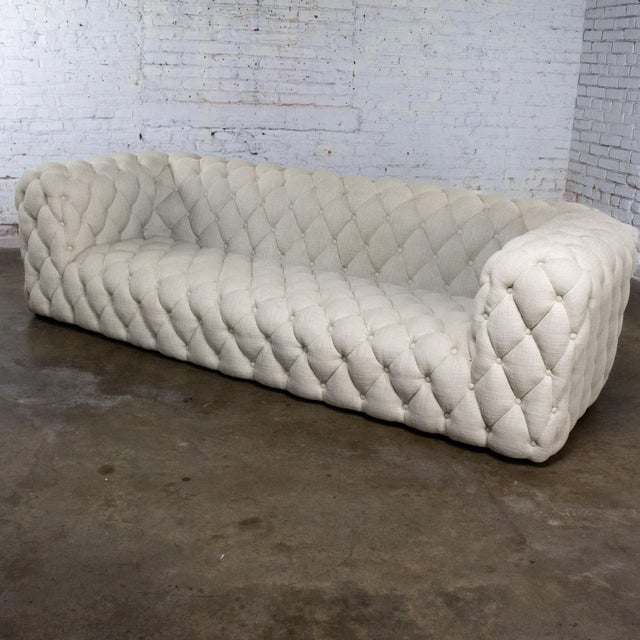 Modern Late 20th to Early 21st Century Modern Chesterfield Style Diamond Tucked Sofa With Beige Twill Fabric Style of Paola Navone For Sale - Image 3 of 18