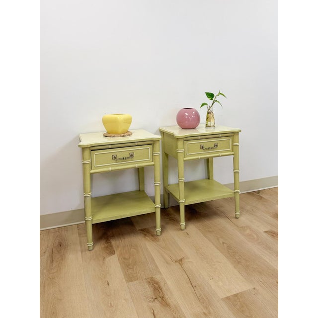 Mid 20th Century Henry Link Bali Hai Green Faux Bamboo Pair of Nightstands Hollywood Regency For Sale - Image 13 of 16