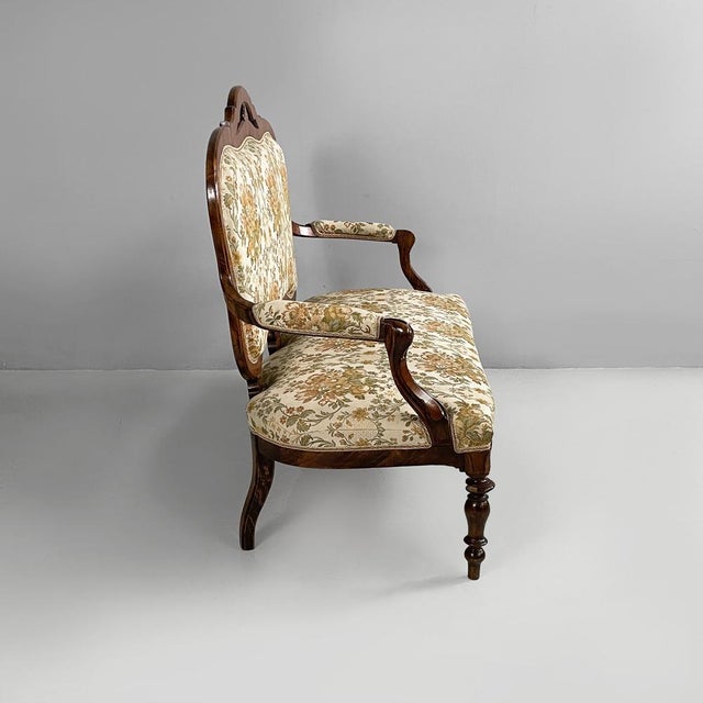 Italian 19th Century Style Sofa in Floral Fabric and Wood, 1930s For Sale - Image 3 of 18
