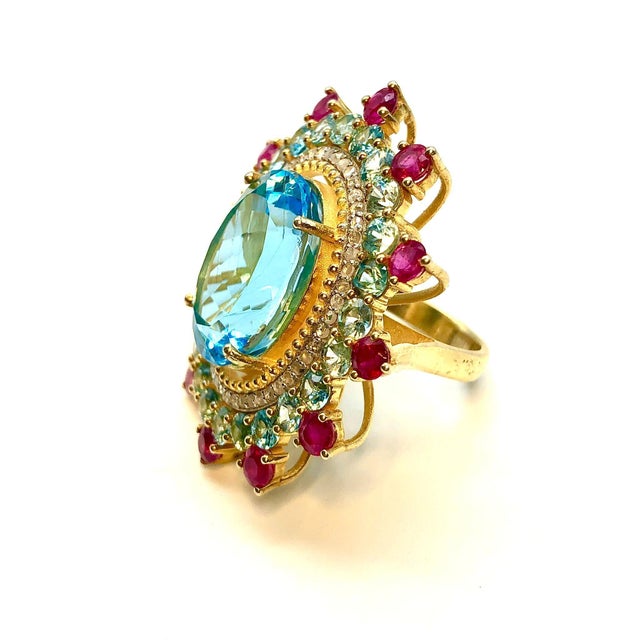 Bochic "Orient" Vintage African Ruby, Emerald, Blue Topaz & Diamond Ring For Sale In New York - Image 6 of 18