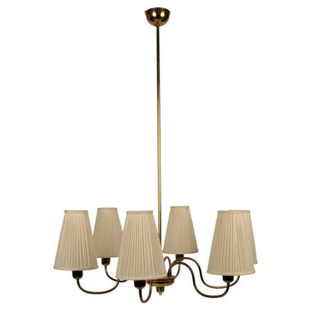 Mid-Century 6-Arm Chandelier in Brass with Silk Shades by Rupert Nikoll, 1958 For Sale - Image 16 of 16