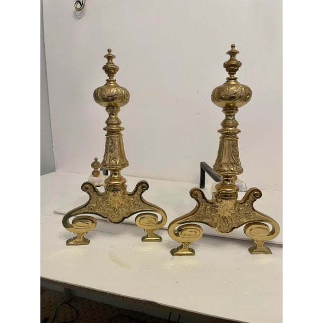 Late 20th Century Brass Rococo Revival Andirons For Sale - Image 5 of 12