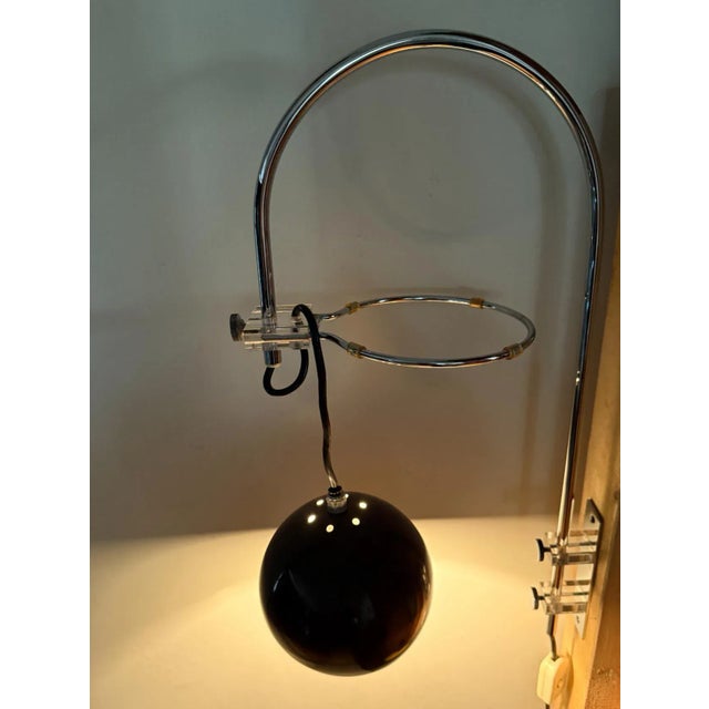 Vintage Dutch Mushroom Arc Wall Lamp in Brown Acrylic Glass and Chrome attributed to Gepo For Sale - Image 9 of 11