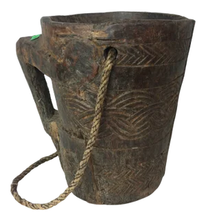 Vintage Indian Carved Wooden Raita Pot