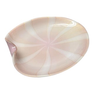 Vintage Mid Century Modern Alfredo Barbini Murano Glass Catch All Pink Circus Bowl Italian Italy For Sale