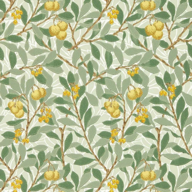 Morris & Co Arbutus Wallpaper in Sage/Lemon - a Sample For Sale