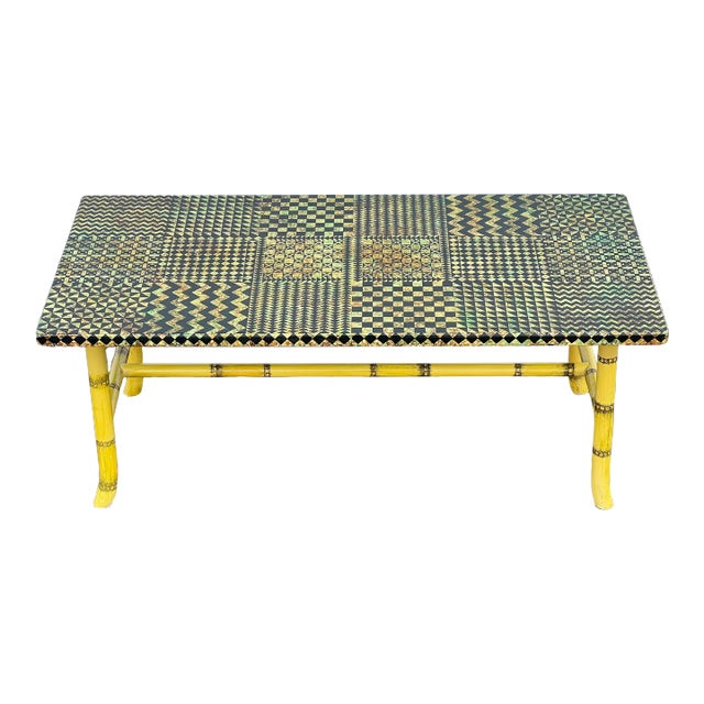 Italian Piero Fornasetti Mosaic Faux Bamboo Coffee Table For Sale