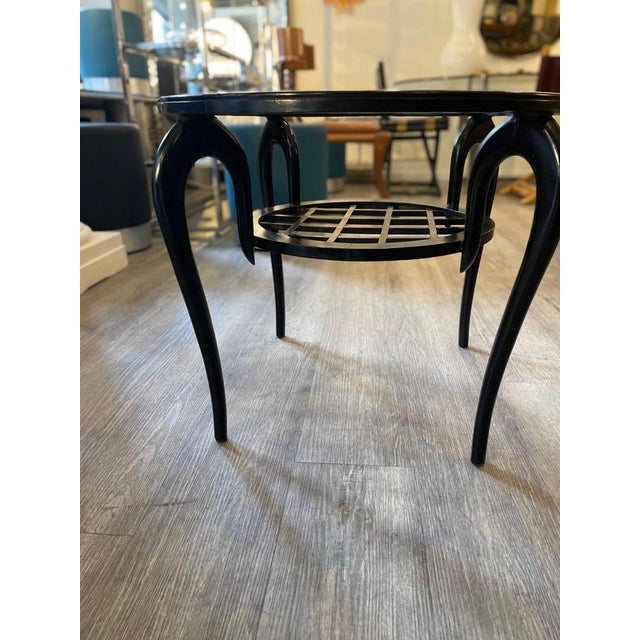Round Coffee Table in Ebonized Wood and Screen-Printed Glass by Paolo Buffa, 1940 For Sale - Image 12 of 15
