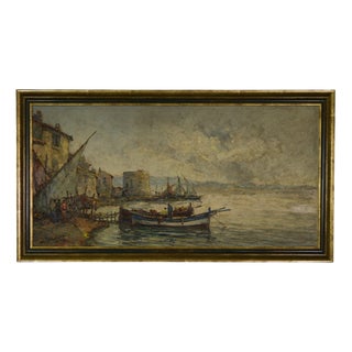 Maurice Barle, Impressionist Fishing Port, 20th Century, Painting on Wood, Framed For Sale