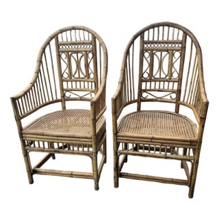 1970s Pair of Fancy Brighton Pavilion Arm Chairs Bamboo For Sale