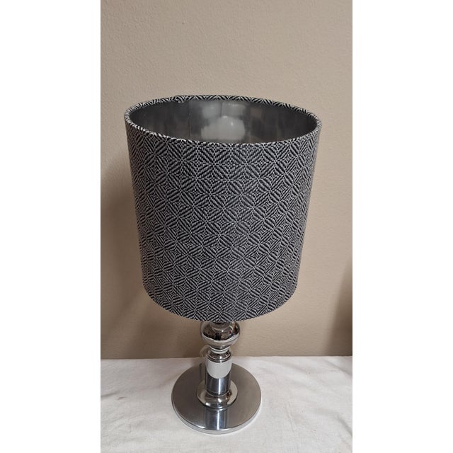 Vintage Table Lamp with Chrome-Plated Metal Base and Fabric Shade, 1970s For Sale - Image 4 of 7