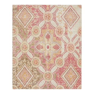 Rug & Kilim’s Modern Distressed Rug With Red, Green, Gold, White Trellises For Sale