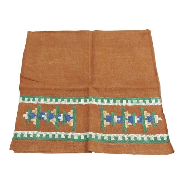 Vintage Burnt Orange and Green Woven Linen Textile For Sale