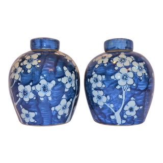 Chinoiserie Ginger Jars With Cherry Blossoms - a Pair