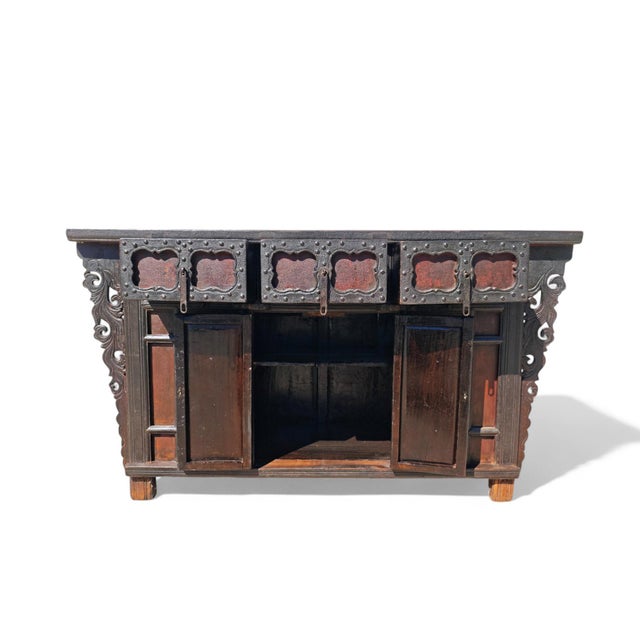 Brown Late 18th Century Antique Red Asian Sideboard For Sale - Image 8 of 9