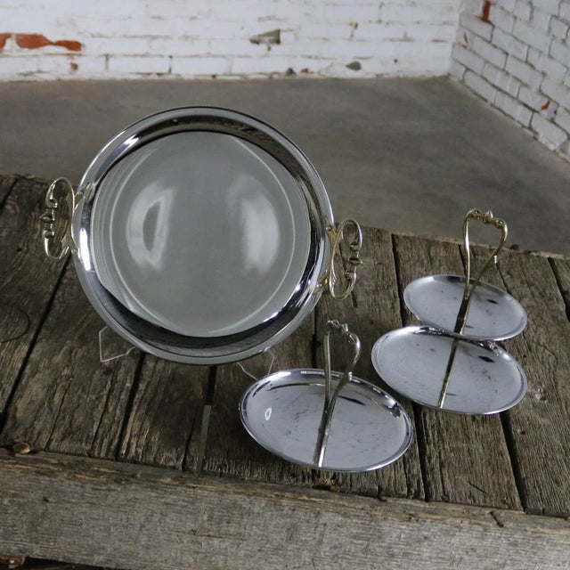 Mid-Century Modern Kromex Chrome & Goldtone Serving & Tidbit Trays - Set of 3 For Sale - Image 3 of 11