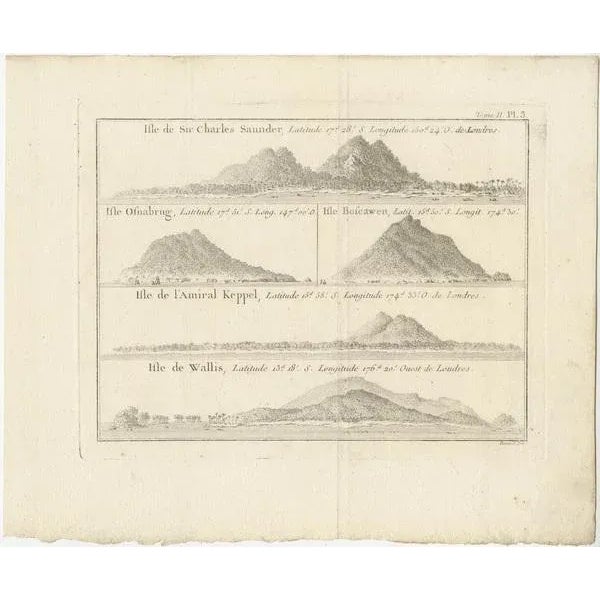 Explore the captivating world of the 18th century with this exquisite antique print titled 'Isles de Sir Charles Saunder...